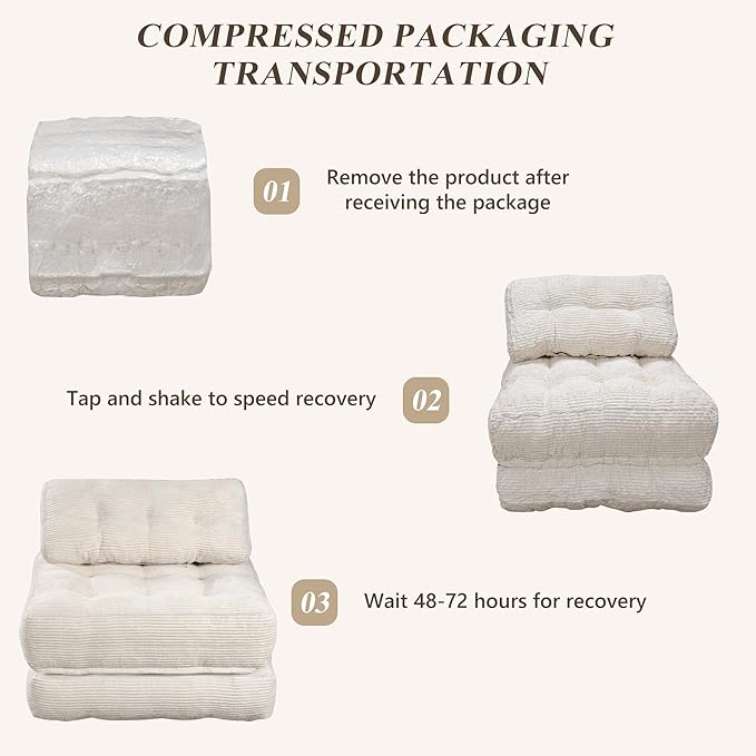 Folding Sofa Bed,Convertible Sleeper Chair for Adults, Folding Sofa Bed Foam Filling Couch with Pillow,Sleeper Chairs Single Size Floor Mattress,White
