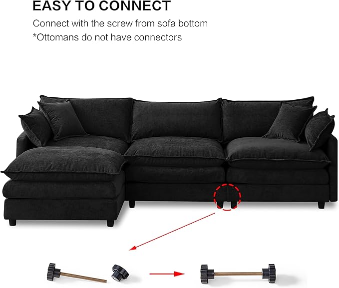 105" Oversized Modular Cloud Sectional Sofa Free Convertible L-Shaped Corner Sectional with Movable Ottoman, Chenille Upholstered Multiple Cushions Cloud Sofa Couches | Easy to Assemble