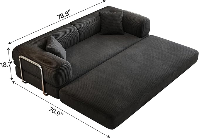 Ball & Cast 78.8" No-Assembly Compressed Sofa Bed, Convertible Floor Futon Couch with Pillow Backrest & Armrest, Boneless Modular Sleeper Sofa in Corduroy for Living Room Bedroom, Black