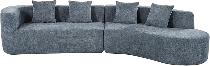 Merax Modern Minimalist Large 2-Piece Sectional Curved Chenille Sofa with 3 Pillows and High-Density Foam for Luxurious Comfort and Seamless, for Living Room, Bedroom, Blue