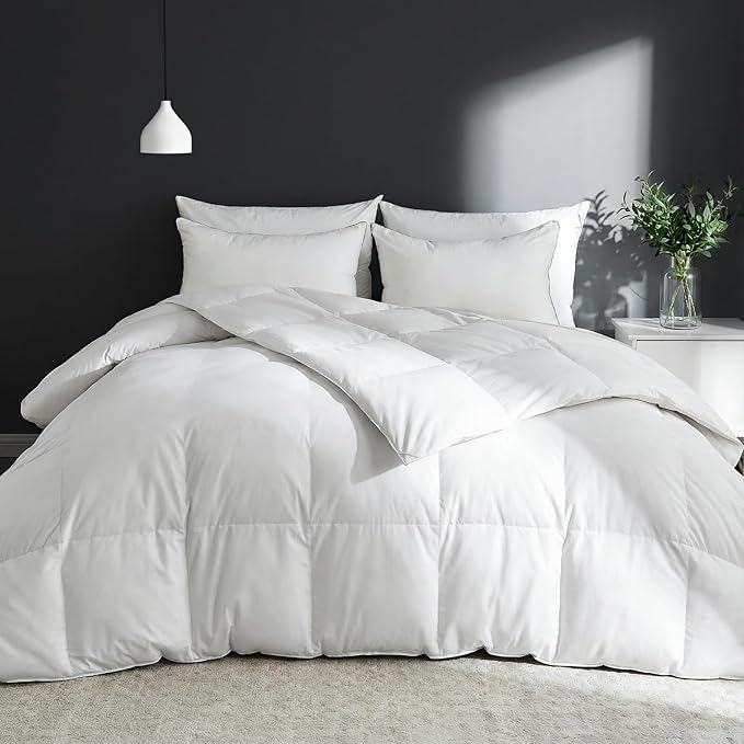 Goose Feather Comforter Oversized King, 100% Cotton Duvet Insert All Season White Bed Comforter Quilted with 8 Corner Tabs Hotel Luxury Fluffy Duvet Insert, 116 x 98 Inch, Machine Washable
