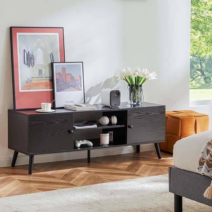 Sweetcrispy TV Stand for 55 60 inch TV, Modern Mid Century Entertainment Center with Storage Cabinet, Media Console Table for Living Room, Soft Hinge, Handle Door, Wooden Office Furniture, Tank - Image 7