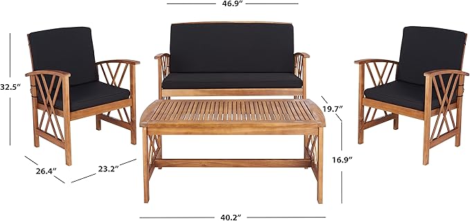 SAFAVIEH Outdoor Collection Fontana Natural/ Black Cushions 4-Piece Conversation Patio Set