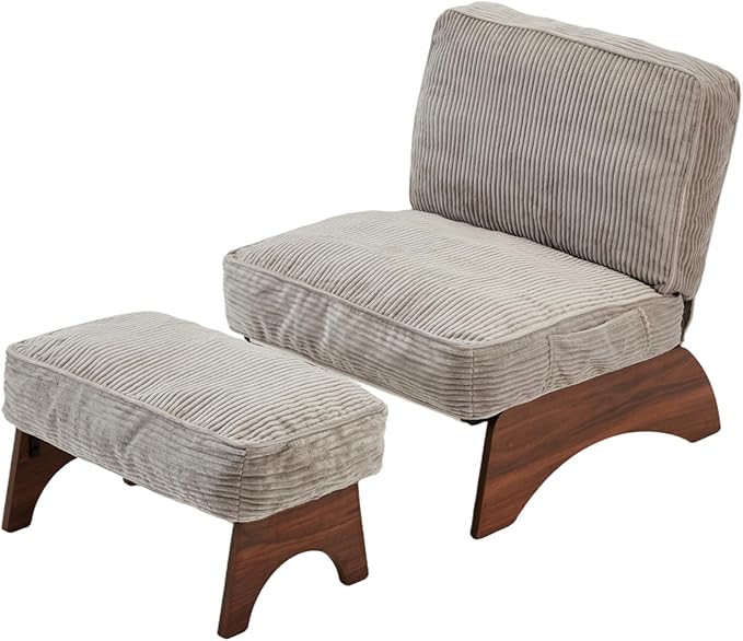 EROMMY Accent Chair with Ottoman, Modern Corduroy Living Room Chair with Adjustable Backrest & Footrest Set, Comfy Reading Chair for Living Room Bedroom Reading Room Guestroom, Gray