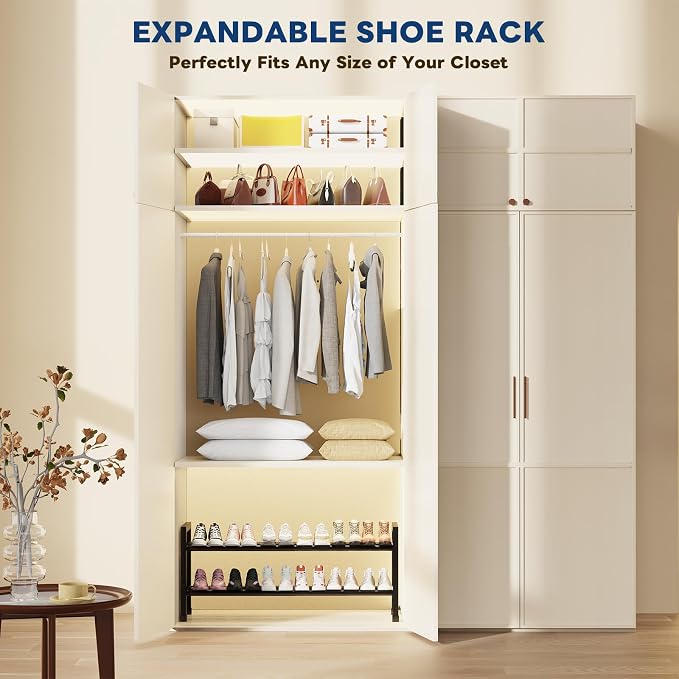 Mavivegue Expandable Shoe Rack, 2-Tier 19"-43.3" Adjustable Shoe Rack for Closet,Hall Entryway,Front Door,Garage, Sturdy Steel Space-Saving Rack, Black?€? - Image 6