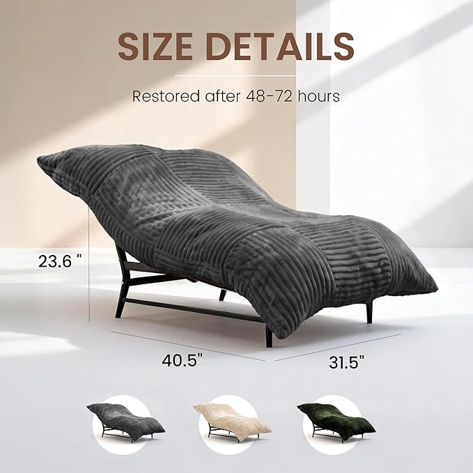 HOMRELEXA Modern Accent Chair, Giant Bean Bag Lounge Chairs with Sturdy Metal Frame & Washable Cover, Comfy Upholstered Chair for Reading Room, Bedroom, Grey