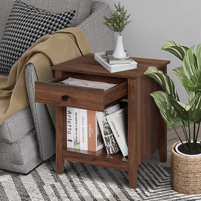 LTMEUTY Nightstands for Bedroom - Set of 2 Bedroom Wood Nightstand with Drawers, Bedside Table, Tall Night Stand with 1 Drawer & Open Cabinet, Brown Cherry Finish - Image 6