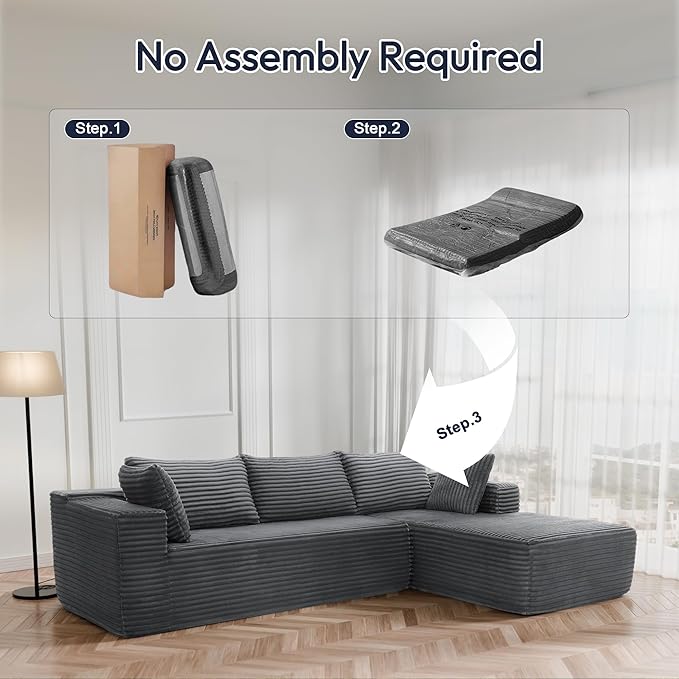 Cloud Sectional Couch, 105" Modular Sectional Sofa with Left Chaise Lounge, Modern Modular L-Shape Sofa with Pillows & Deep Seat, Boneless Couches for Living Room Bedroom, Dark Grey