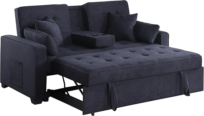ERYE 70-Inch Loveseat Sleeper Pull Out Sleeper Couch Bed and Drop-Down Cupholders, 3 in 1 Convertible Sleeper Sofa Bed Oversized Tufted Lounge Daybed with Reclining Backrest | Cup Holder, USB-C Charging Ports