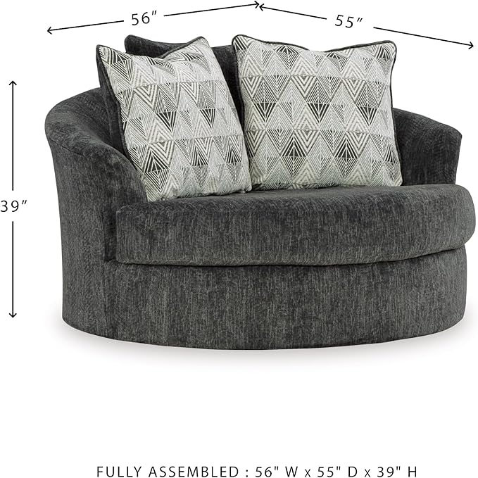 Signature Design by Ashley Biddeford Transitional Upholstered Oversized Swivel Accent Chair with 3 Accent Pillows, Black