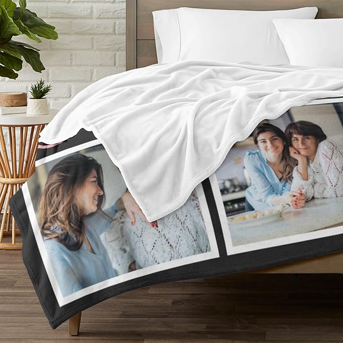 inkArts Custom Mom Blanket with 5 Photos Personalized Blanket with Pictures Customized Throw Gifts for Mom Grandma Photo Throw Blanket for Birthday Mother's Day, 15 Colors Available