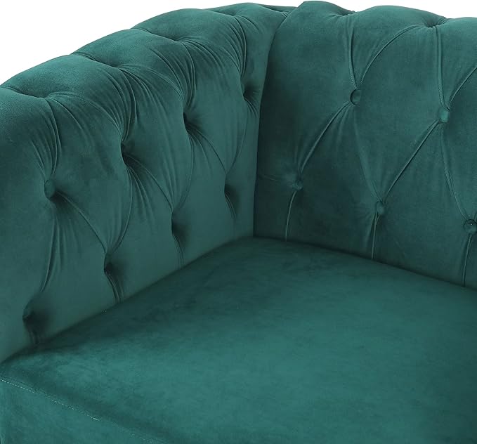 LEVNARY Velvet Chesterfield Chair, Mid-Century Modern Single Sofa Chair with Button Tufted Backrest and Nailhead Decor, Tufted Upholstered Rolled Armchair for Home Bedroom Reading Room (Green)