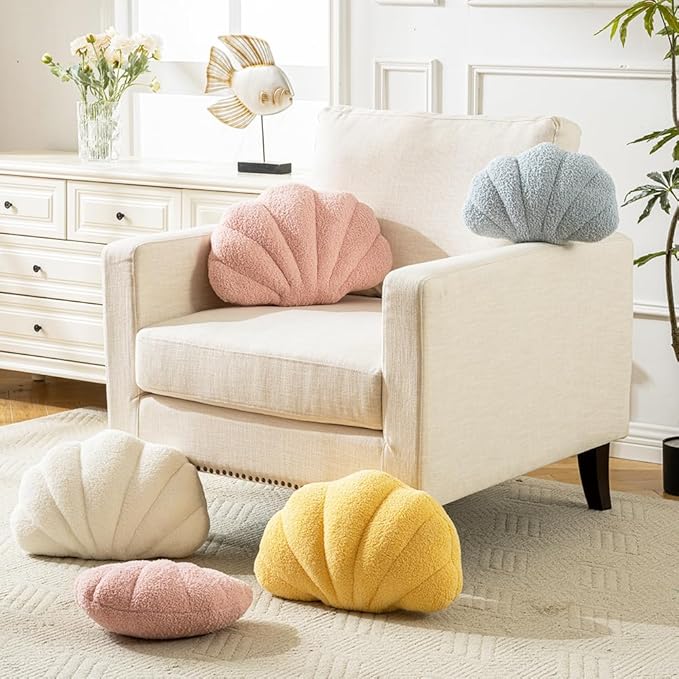Seashell Throw Pillows Shell Shaped Pillow Pink Sea Shell Pillows for Bed Seashell Decorative Pillow Soft Plush Pillow Sea Couch Decoration(13 X 10 inch)