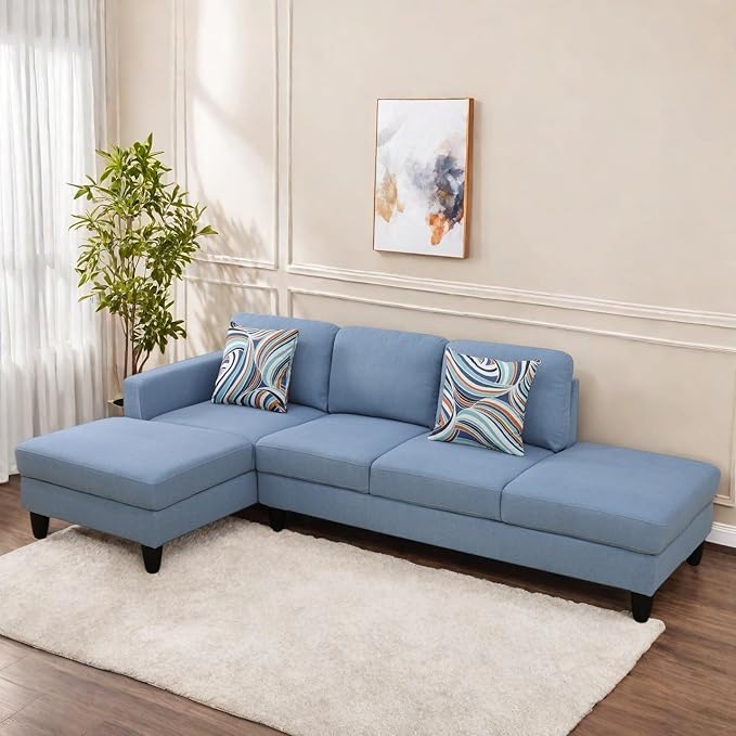 Sectional Sofas for Living Room Furniture Sets, 4-Seat Modular Sectional Sofa with Armrests, High Elastic Sponge Filled L Shaped Couch for Apartment, Blue
