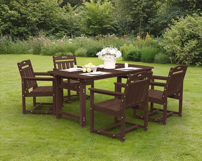 Ciokea HDPE Outdoor Patio Dining Chairs Set of 2, All-Weather Porch Chair with Wide Seat, Durable Outdoor Furniture for Backyard, Garden, Lawn & Poolside, Brown - Image 8