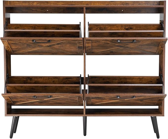VEVOR Shoe Cabinet with 4 Flip Drawers, Farmhouse Shoes Storage Cabinet with Wood Legs and Anti-Tipping Device, Freestanding Shoe Organizer Ideal for Entryway, Hallway, Bedroom, Living Room, Brown - Image 9