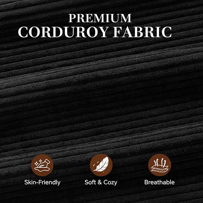 Shintenchi Futon Sofa Bed Convertible Couches L Shaped, 4‑in‑1 Sectional Sleeper Sofa Pull Out Couches for Living Room, Multifunctional Couch with Storage Chaise Corduroy Fabric, Black