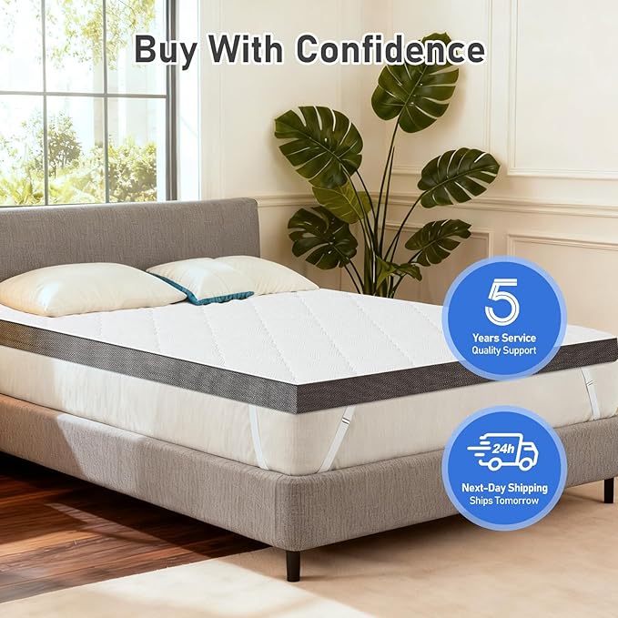 Extra Firm Mattress Topper Queen: 3 Inch High Density Mattress Pad, Extra Support for Pain Relief Bed Topper, Breathable Washable Cover with Anti-Slip Straps, CertiPUR-US Oeko-Tex Certified 80x60