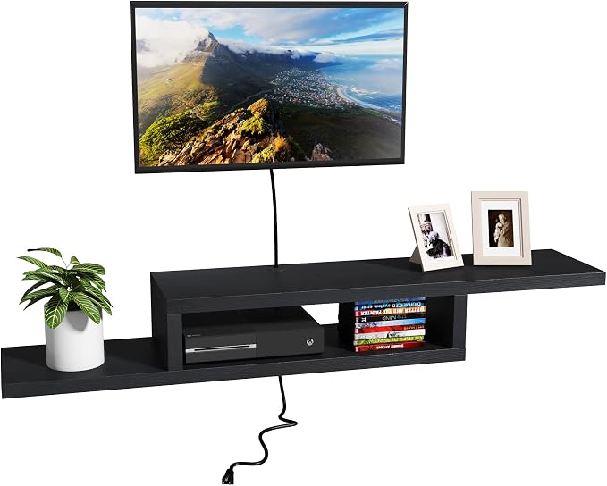 ChooChoo Floating TV Stand Shelf, Wall Mount Entertainment Center, 60” Media Console Stand for Living Room, Bedroom, Black - Image 6