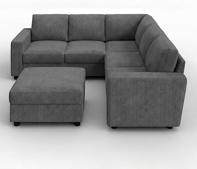 HONBAY Sectional Sofa with Storage 6 Seater L-Shaped Sectional Couches for Living Room, Grey