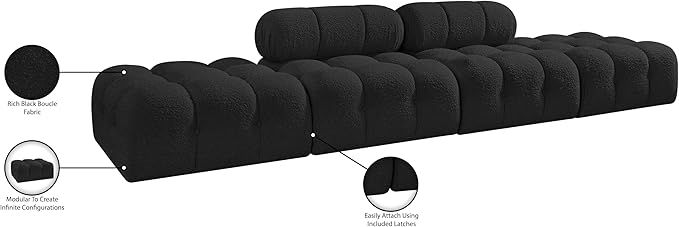 Meridian Furniture 611Black-S136C Ames Collection Modern | Contemporary Modular Sectional with Rich Black Boucle Fabric, Modular to Create Infinite Configurations, 136" W x 34" D x 28" H, Black