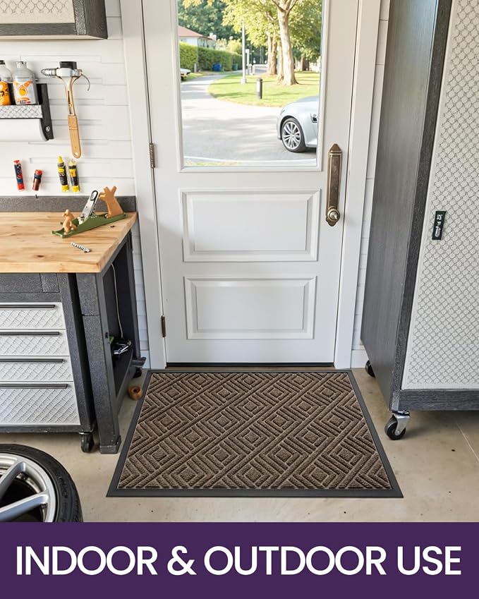 DEXI Front Door Mat Outside Entrance, 32x48 Entryway Rubber Back Doormat Heavy Duty, Non Slip Low Profile Welcome Entry Mats for Inside House Floor Exterior Patio, Checkered Brown - Image 9