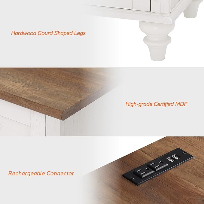 WAMPAT 2 Piece Bedroom Set - Includes 8 Drawer Dresser for Bedroom, Nightstand with Charging Station & Drawers, 2 Piece Dresser and Nightstand Sets, Off White