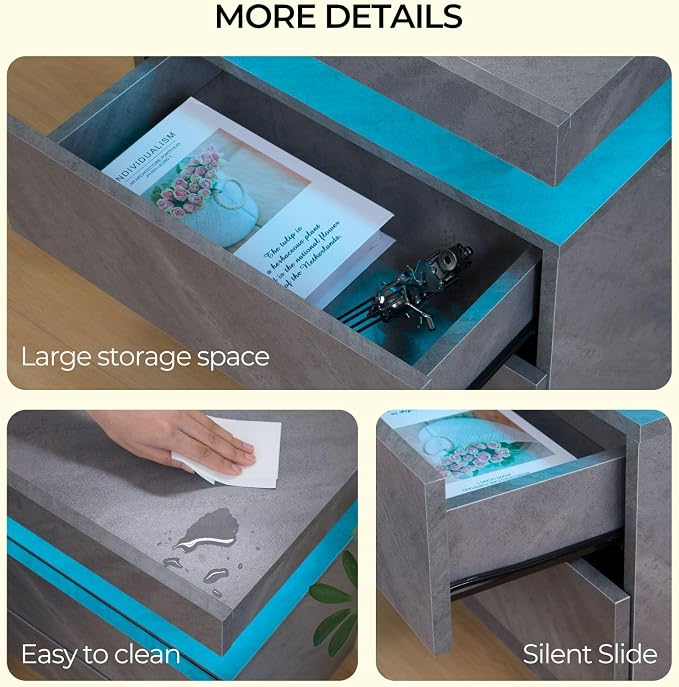 Bingoday LED Night Stand Set of 2 Bedside Tables with 2 Drawers Modern LED End Side Tables Bedroom Nightstands - Image 8
