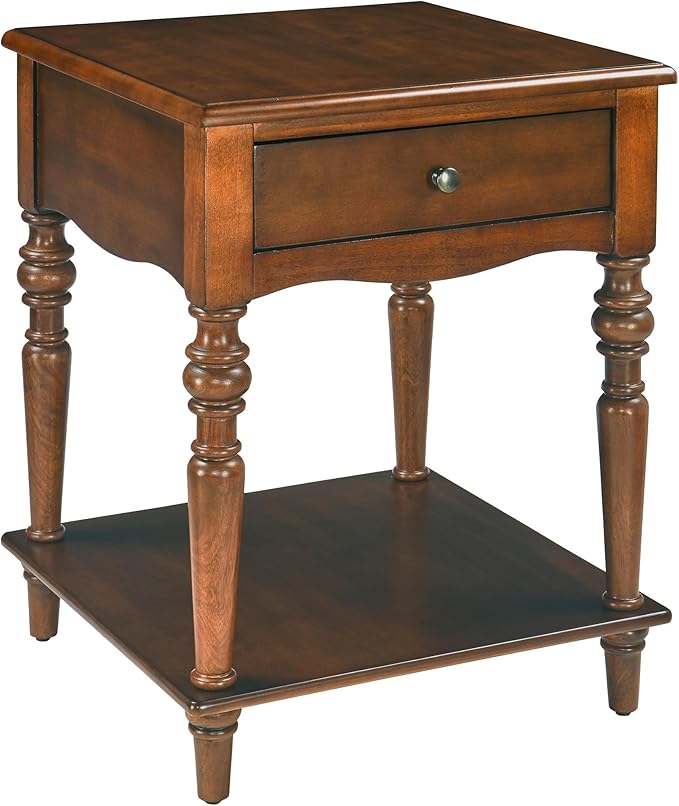 MODERION End Table with Drawer and Storage Shelf, Solid Wood Sofa Side Table, Square Beside Table, Telephone Table for Living Room,18.9"L x 18.9"W x 24"H, No-Tools Assembly, Caramel Brown BZ-C008-DR