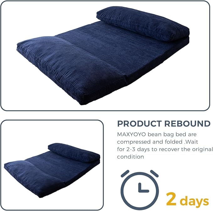 MAXYOYO Folding Sofa Bed, Extra Thick and Long Floor Sofa Convertible Sleeper Chair with Washable Cover, Floor Couch Lounge Bean Bag Bed for Living Room, Navy, 54x95 Inch