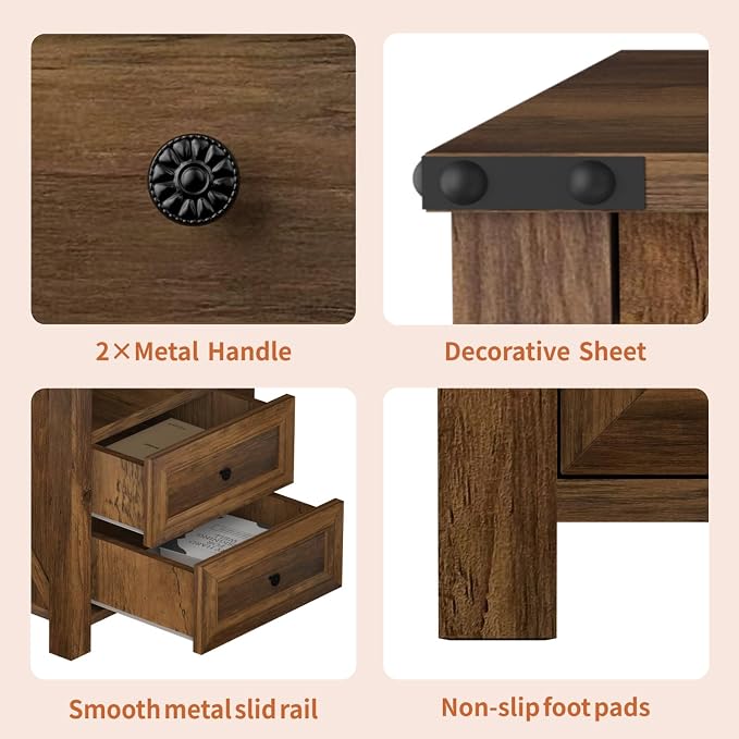 Vipbear 18" Nightstand with Charging Station Brown Farmhouse End Table with Two Drawers Wood Night Stand Modern Bedside End Table with Open Shelf Storage Space for Bedroom,Closet - Image 9