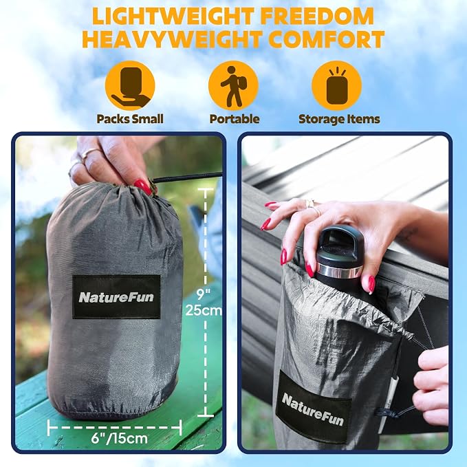 NATUREFUN Ultra-Light Travel Camping Hammock | 300kg Load Capacity,Breathable,Quick-Drying | 2 x Premium Carabiners,2 x Nylon Slings Included | Outdoor Indoor Garden - Image 6
