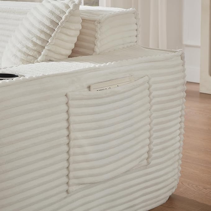 Cloud Loveseat Boneless Sofa Couch in a Box with Cupholders, Modern Corduroy Compressed Sofa for Living Room, High-Density Foam Couch with Pillows, No Assembly Required