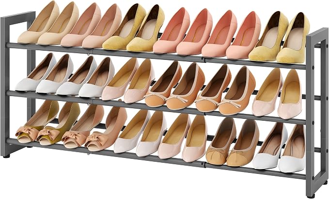 FAVOOSTY 3-Tier Expandable Shoe Rack, Adjustable Shoe Shelf Storage Organizer Space Saving Metal Free Standing Shoe Rack for Entryway Closet Doorway, Silver Grey - Image 9
