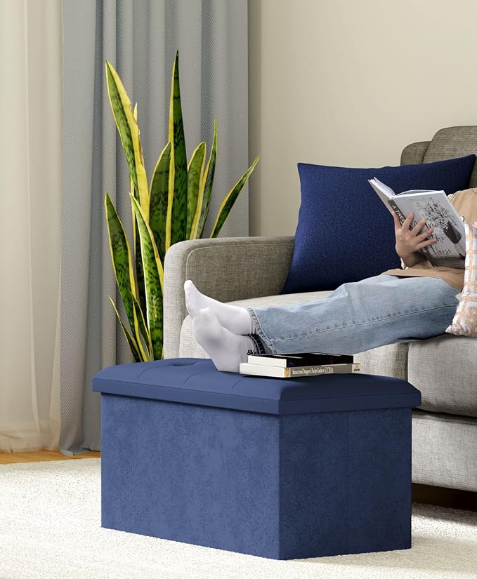 OS MOTOR Folding Storage Ottoman Bench, Multi-Functional Ottoman Foot Rest, End of Bed Bench, Storage Chest for Living Room, Bedroom, Hallway, Entryway, Holds Up to 600 lbs (Navy Blue, 30 Inches) - Image 8