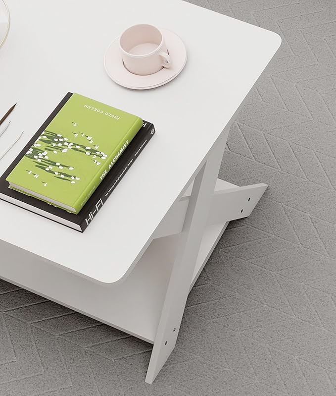 Modern Coffee Table with Storage Shelf, Simple Rectangular Tea Tables for Living Room Bedroom Home Office White