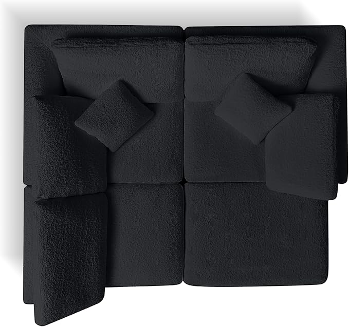 110" Cloud Sectional Couches for Living Room, Convertible L Shape Boneless Couch Chenille Fabric with Ottoman, 3 Seater Modular Sectional Sofa No Assembly Required, Black