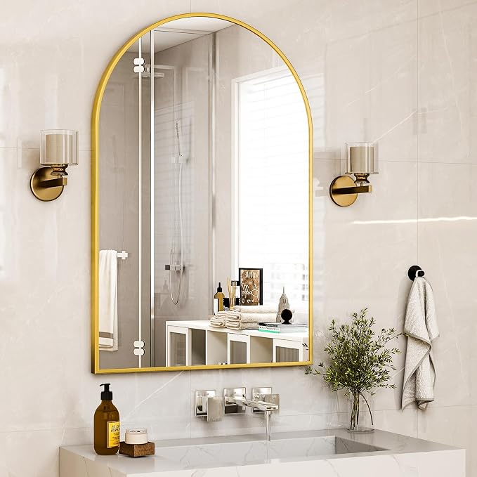 HARRITPURE Arched Bathroom Mirror - 30"x40" Gold Large Wall Mounted Vanity Mirror Aluminum Alloy Frame Arch Wall Mirror for Living Room, Bedroom and Entryway - Image 9