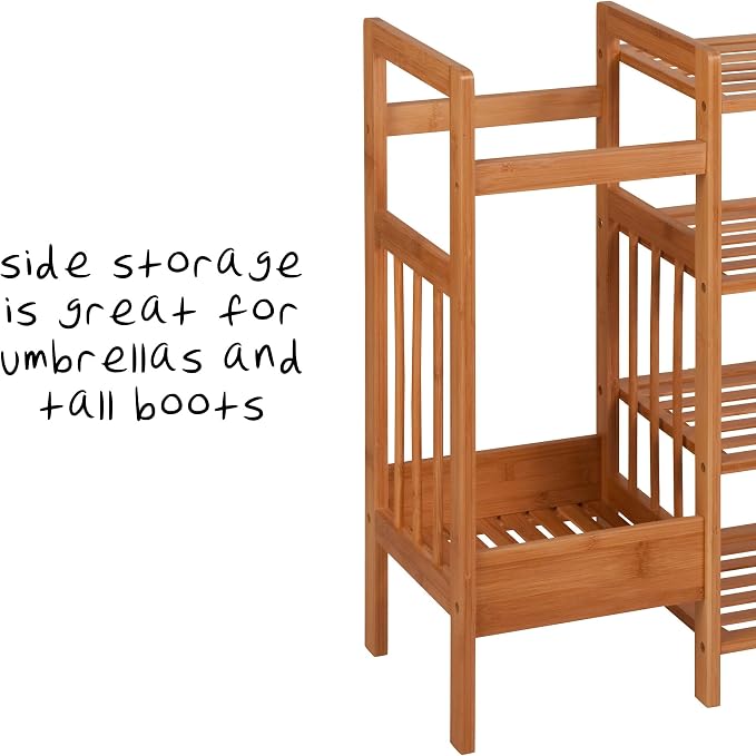 Honey-Can-Do Bamboo Entryway Organizer with 5 Coat Hooks and 3-Tier Shoe Rack – Multi-Purpose Hall Tree for Entryway & Mudroom – Natural Bamboo Storage Shelf for Bags, Hats, and Umbrellas - Image 5