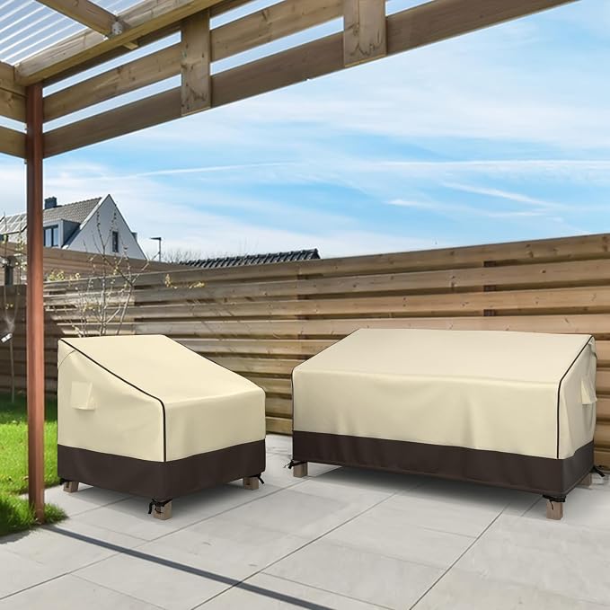 MR. COVER 3-Seater Outdoor Couch Cover Waterproof, 80 Inch Patio Furniture Covers Waterproof with All Weather Protection, Heavy Duty Outdoor Sofa Covers with Air Vent and Handles, Brown & Khaki - Image 7