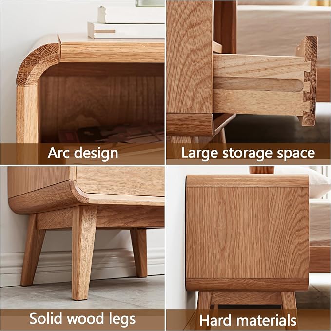 Solid Wood Nightstand Set of 2, Mid Century Modern Nightstands with Drawer, Small Nightstand with Open Storage, Small Bedside Table for Bedroom, Dormitory(Natural Wood Color) - Image 8