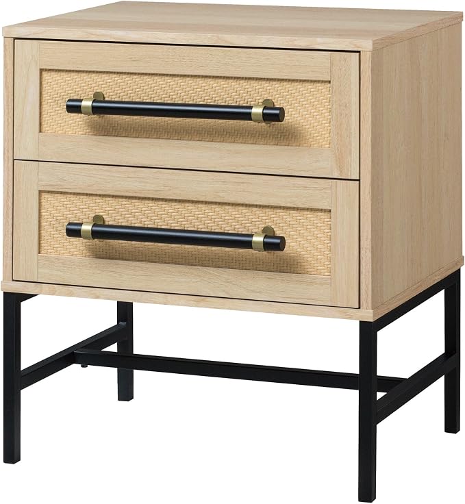 Sophia 2-Drawer Nightstand in Natural Oak Look with Rattan Panels and Minimalist Black Metal Frame- Perfect Bedroom Storage for Small Spaces, Large Suites, or Living Rooms - Image 7