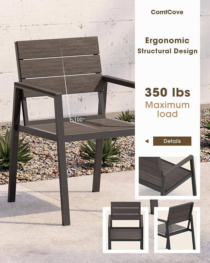 Outdoor Dining Table, Aluminum Patio HDPS Outdooor Table with Umbrella Hole, All Weather Patio Furniture Set, Patio Dining Table (Charcoal) - Image 6