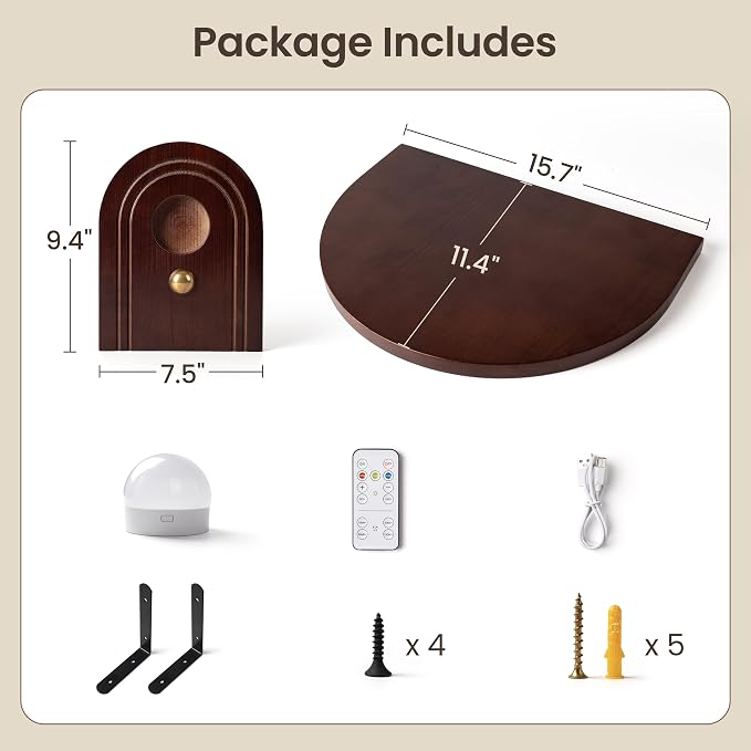 AELS Mid-Century Modern Floating Shelf with Rechargeable Type-C LED Wall Light, Space-Saving Wooden Wall Mounted Bedside Shelf for Bedroom or Dorm, Brown - Image 7