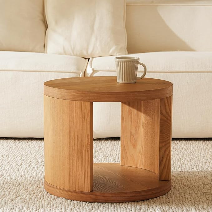Round Nesting Coffee Table Set of 2, Brown Coffee Table, 31.5" Large & 18" Small Low Tables with Wood Top, Center Table for Living Room, Bedroom, Minimalist Center Table Set