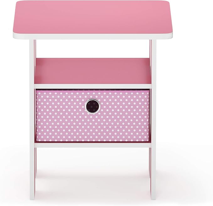 Furinno ANDREY Side Table, End Table, Night Stand with Open Shelves and Storage Bin, Bedside Table, for Living Room, Bedroom, Pink - Image 6