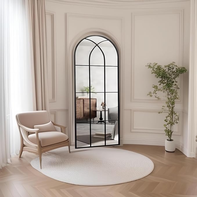 Rowjut Black Full Length & Floor Mirror 71" x 32" Window/Wall Decorative Mirrors, Iron Framed Window Pane Mirror, Arched Top Wall Mirror for Entryway Living Room, Bedroom, Fireplace (Black) - Image 9
