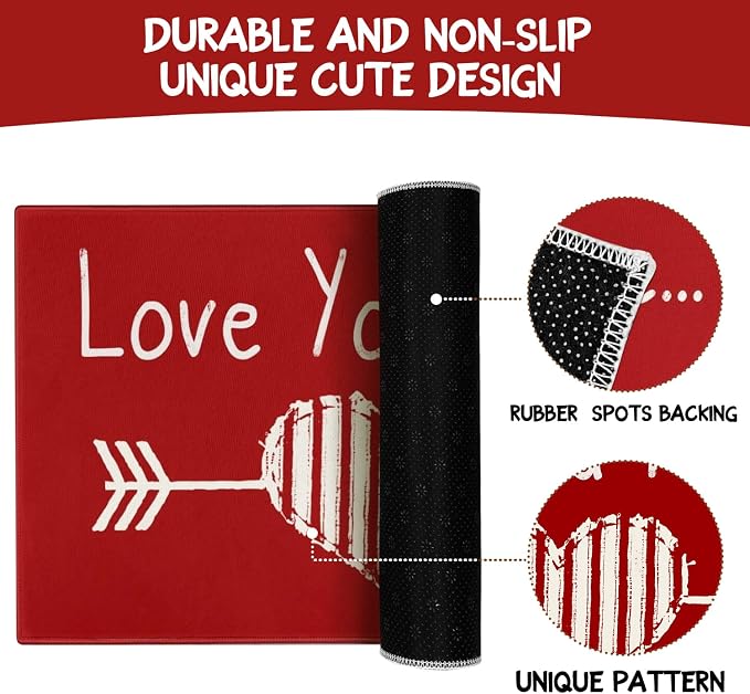 Faptoena Valentines Door Mat,Valentines Love You More Indoor Outdoor Non-Slip Valentine Doormat,Entryway Front Porch Valentine's Welcome Mat for Entrance Decor 30" x 17" - Image 7