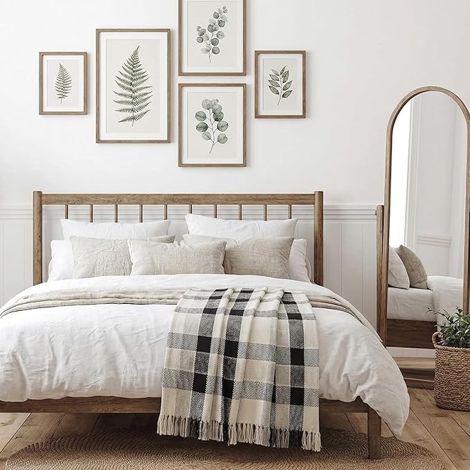 Americanflat 50x60 Throw Blanket - Soft and Breathable Cotton Throw Blanket for Couch, Bed, Chair - Decorative Blankets Perfect for Home, Office, or Outdoor Use - Black, Cream and Beige Plaid Design