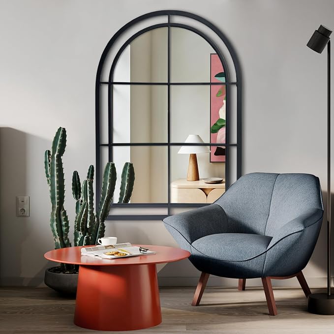 WAMIRRO Arched Mirror,Big Decorative Black Window Pane Mirrors Decor for Wall Mouted/Fireplace/Entryway/Hallway/Living Room/Bathroom 28"X40" - Image 9